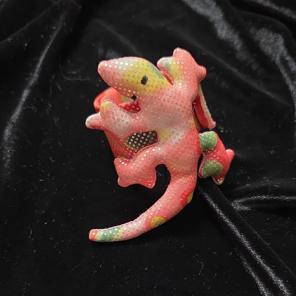 Sparkly Gecko Slap Bracelet 2010 Pink Green Yellow Silver, Poof Slinky Preloved‎